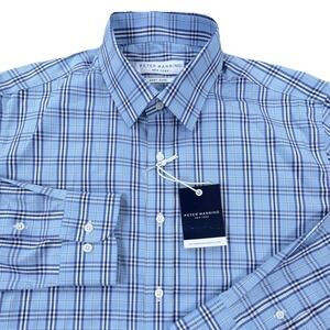 Peter Manning Shirt Men Size 4X Blue Plaid Button Up Everyday Dress Standard Fit